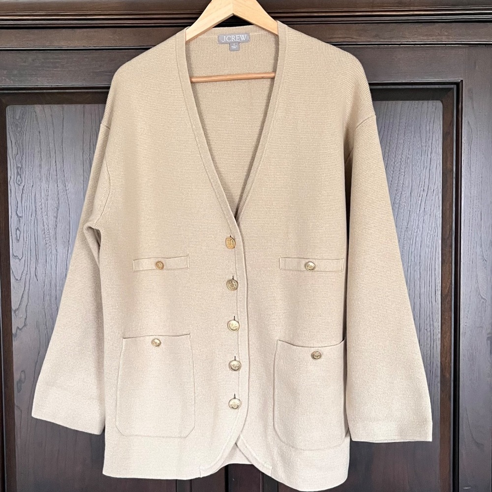 J Crew Sweater Blazer Beige Womens S Academia Old Money Capsule Quiet Luxury